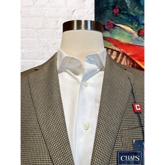 New Chaps Ralph Lauren 42R Mens Brown Houndstooth Casual Blazer Sport Jacket - Picture 2 of 15